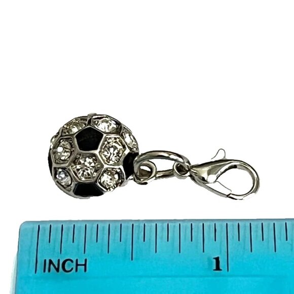 Crystal Soccer Ball Clip On Charm Zipper Pull Purse Bag Charm Silver Tone Enamel - Picture 6 of 6